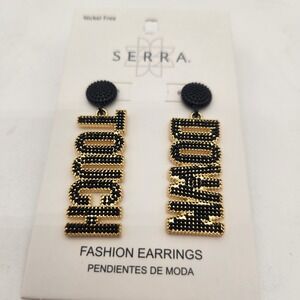 New SERRA Fashion Earrings Touchdown Black Gold Tone Nickel Free‎ Post Style